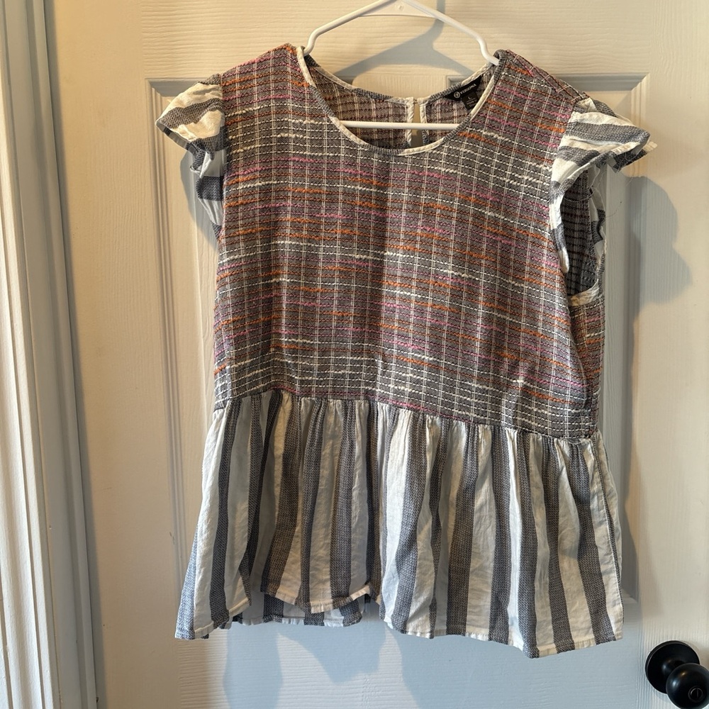 Versona Women’s Plaid and Striped Blouse - Gray and Pink